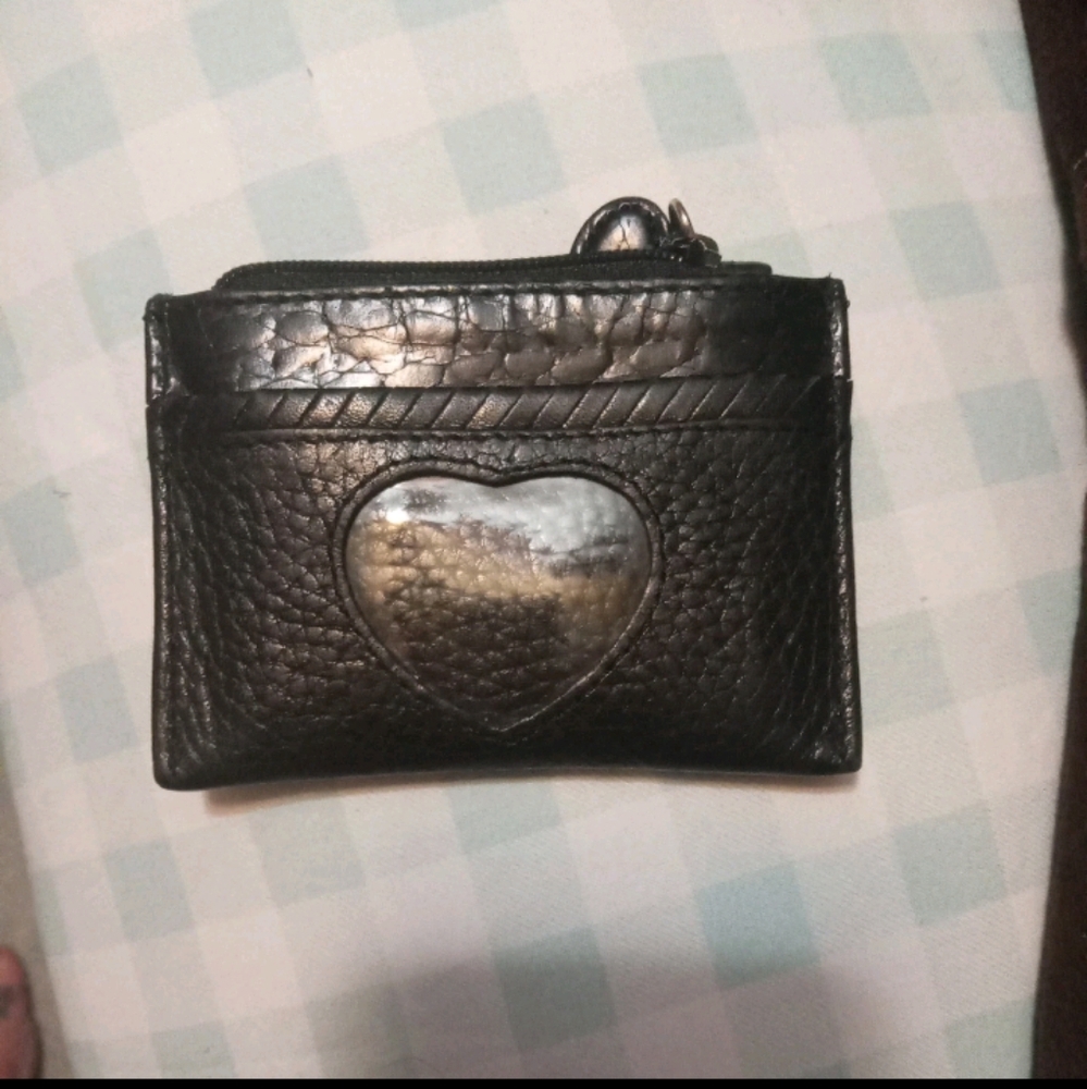 Brighton Vintage 90’s Coin Purse Pocket Card Black Heart  Pebbled Leather